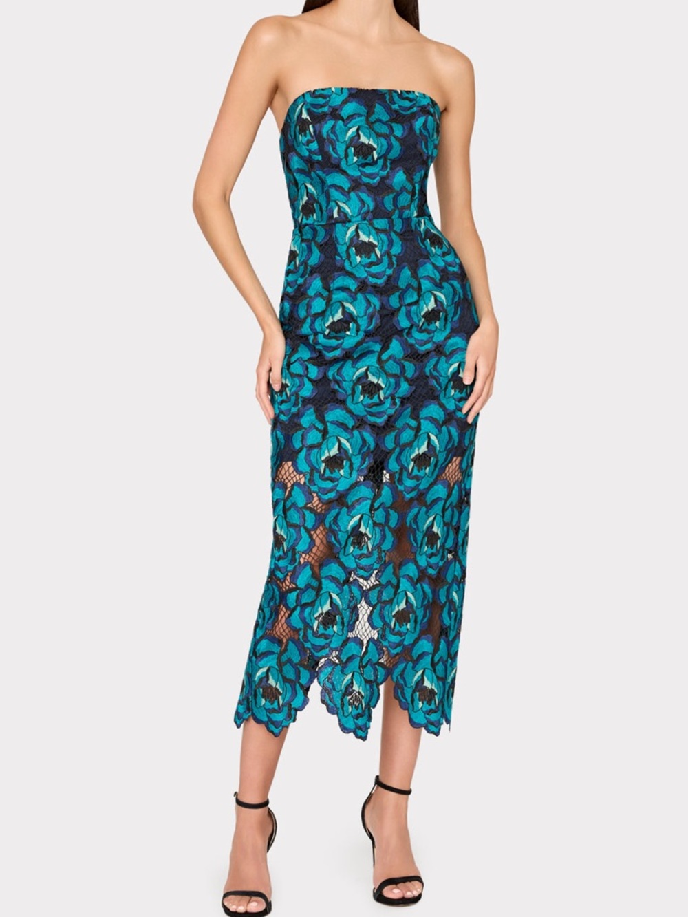 NWT MILLY Kait Bloom Strapless Column Dress Turquoise Lace Floral Size 4
